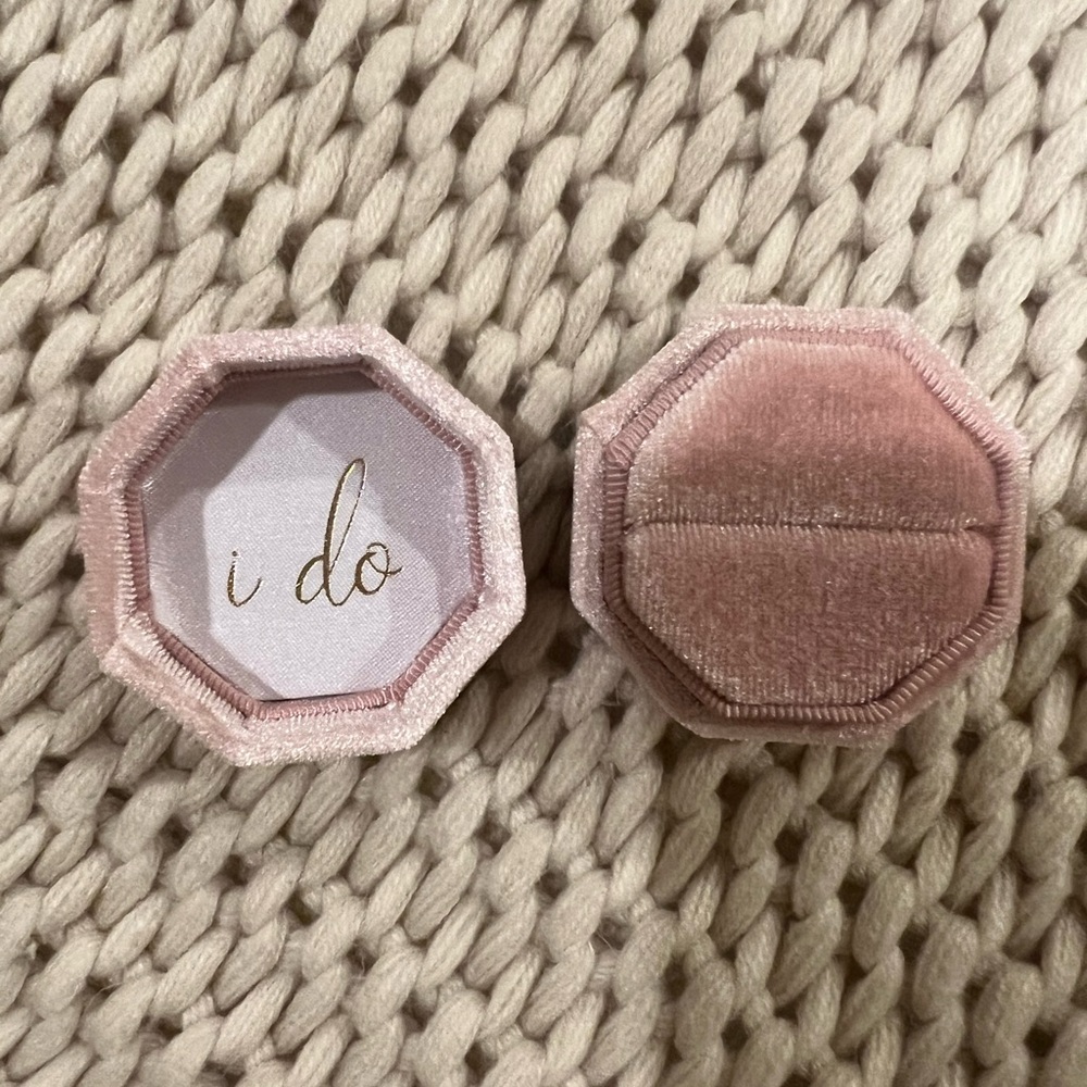 Blush Pink Velvet Octagon Ring Box - "I Do" Lined